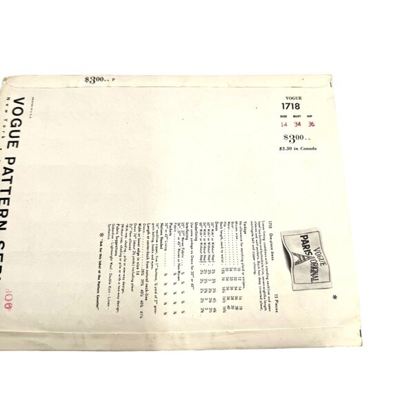 Vogue Paris Original 1960's Dress 1718 Sewing Pattern Christian Dior Size 14 - Picture 4 of 7